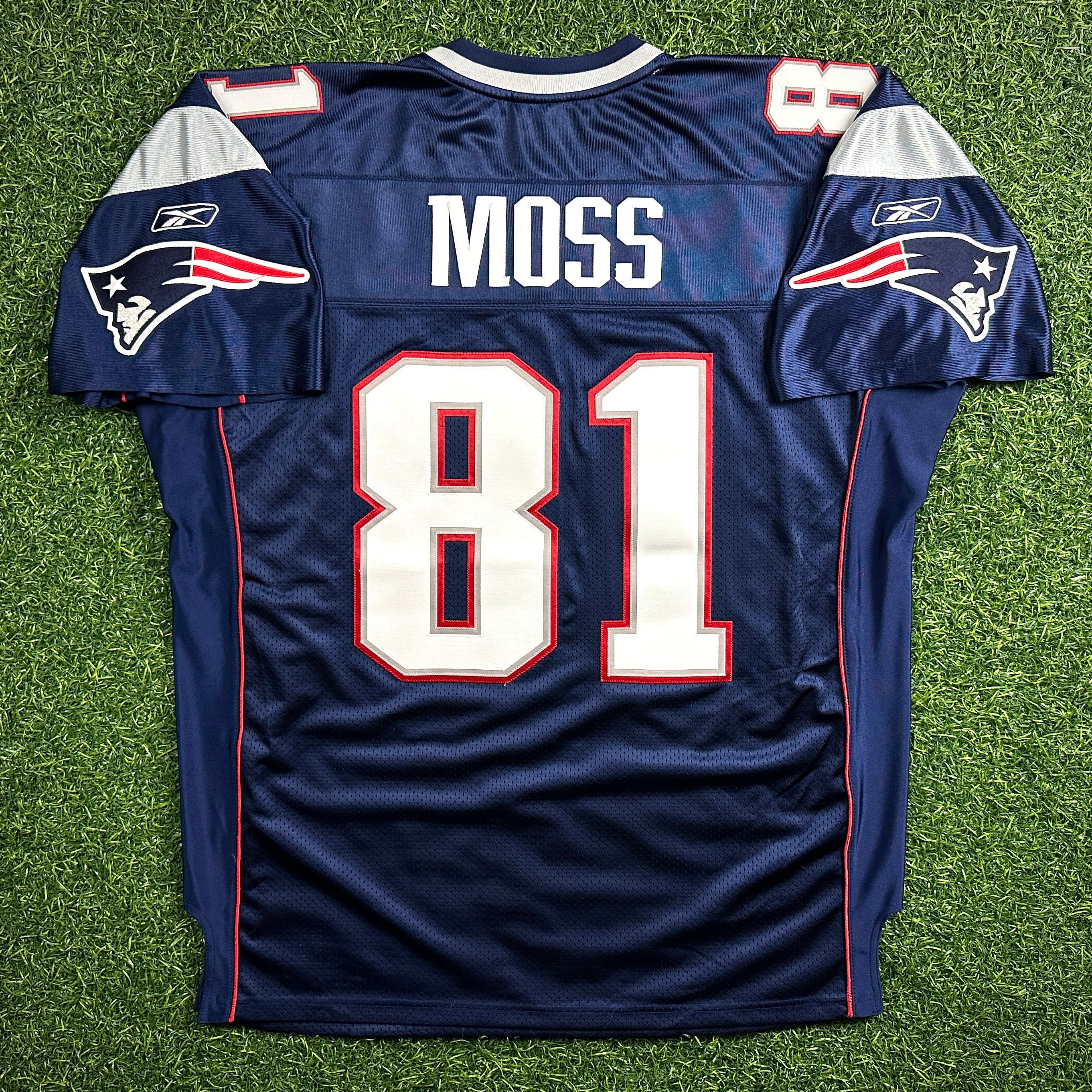 2007 Reebok NFL Authentic Jersey New England Patriots Randy Moss Blue Home Sz. 52
