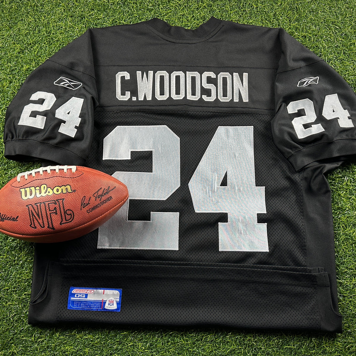 2003 Reebok NFL Authentic Jersey Oakland Raiders Charles Woodson Sz. 50 Vintage